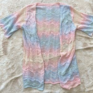 SHEIN Multicolor Wave Knit Short Sleeve Cardigan